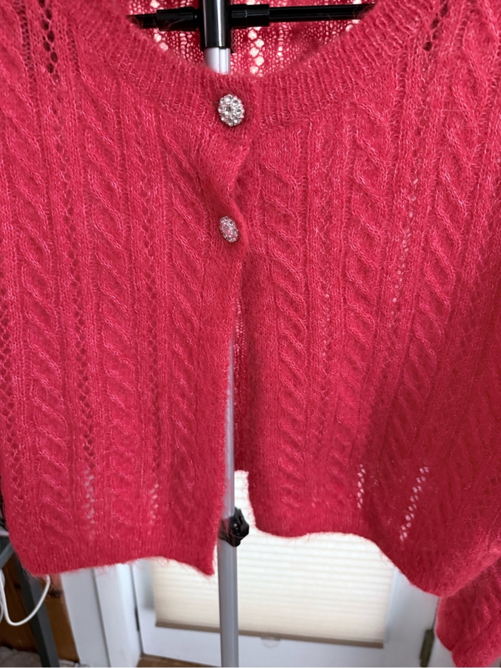 ZARA alpaca & wool blend cable knit cropped cardigan rhinestone buttons size M - Picture 6 of 12